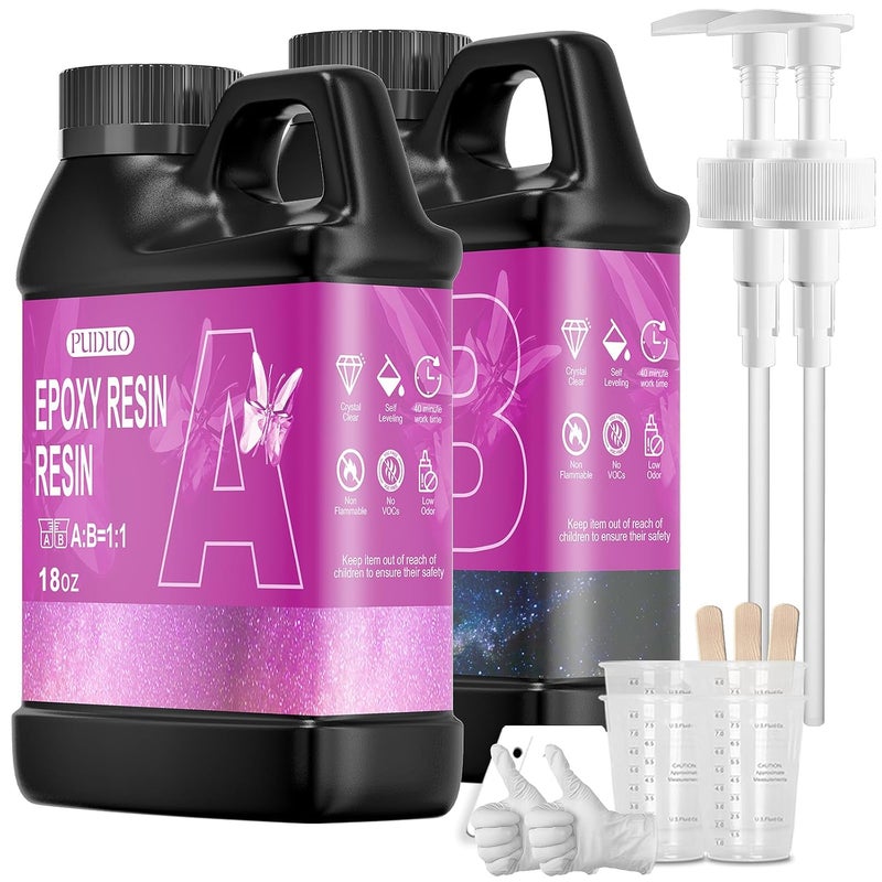 Puduo Epoxy Resin Kit 36OZ，Newly Formulated Crystal Clear Epoxy Resin，Strong, Bubble-Free, Anti-Yellowing Art Resin That，Suitable for DIY, Resin Art, Molds, Jewelry Making, Easy to Mix 1:1 Ratio - Image 1